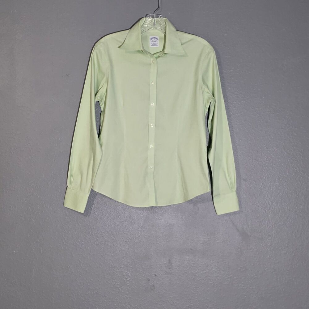 Brooks Brothers Est 1818 Womens Non Iron Stretch Button Up Shirt Green Sz 2